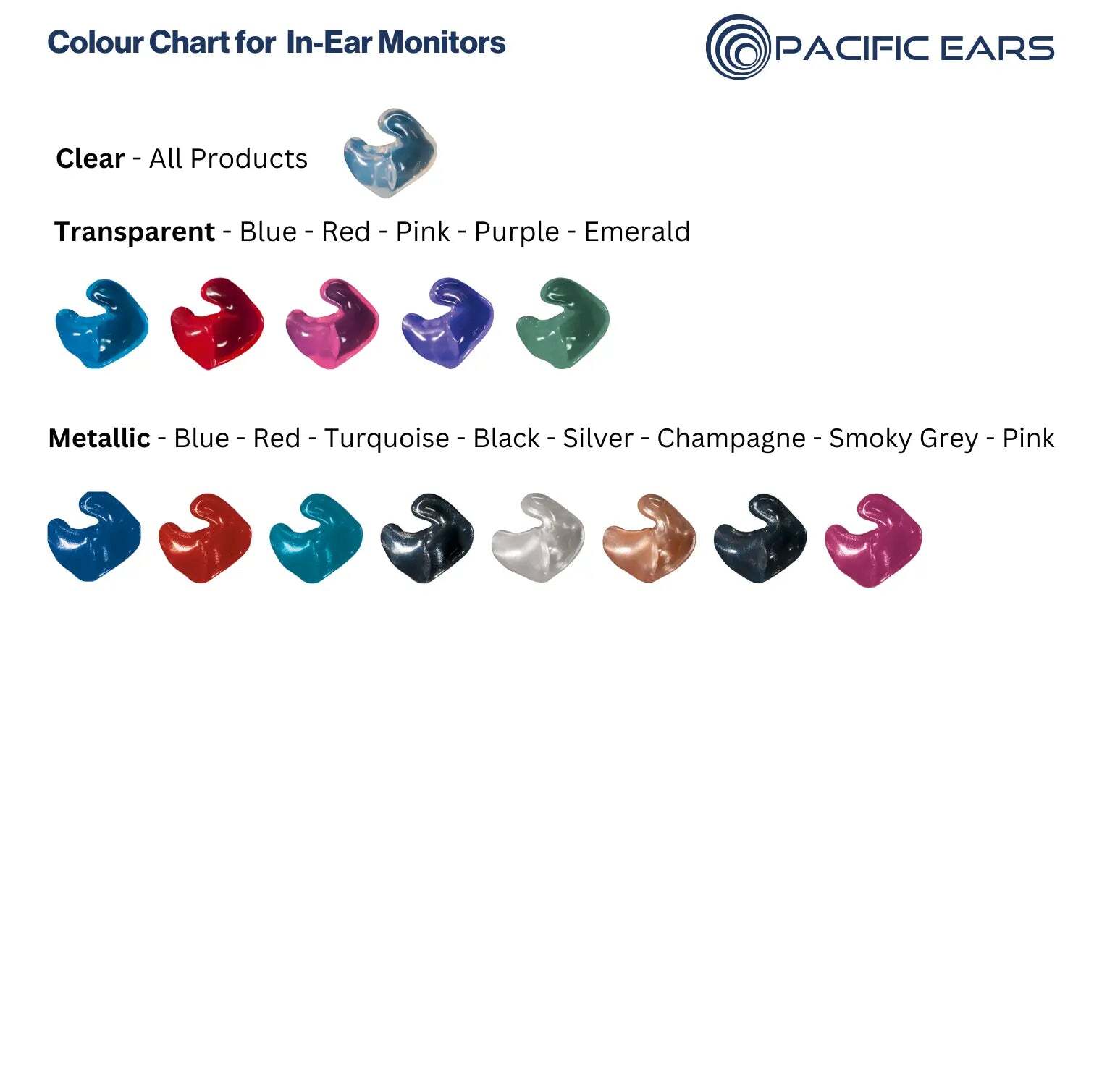 Colour options custom in ear monitors - Suction Ears Colour options custom in ear monitors